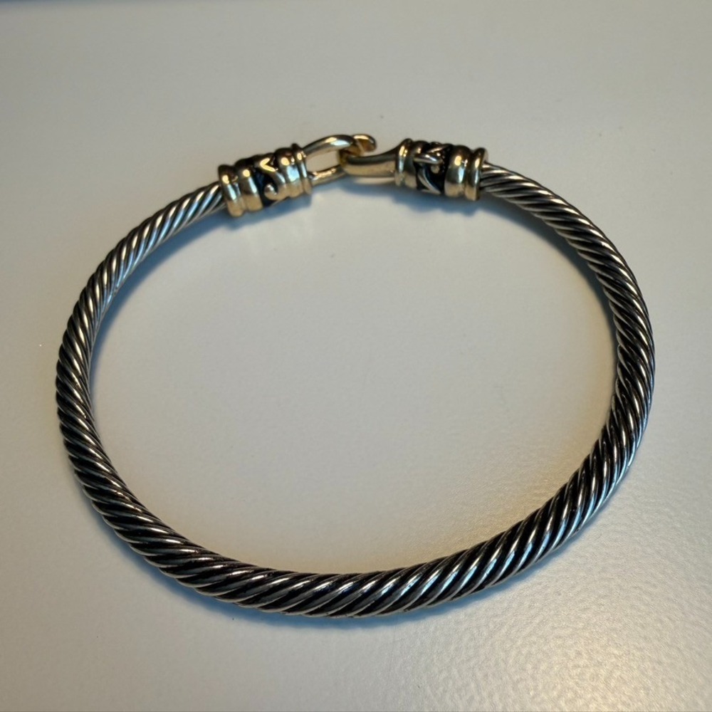 Gold and Silver Tone Classic Cable Buckle Bracelet With Designated Charm Spot